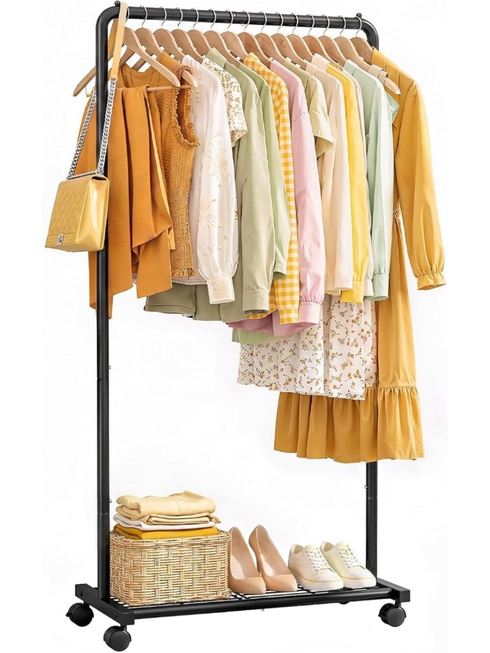 New Clothes Rack - Clothing Rack with Storage Mesh Shelf & Casters, - Picture 1 of 9
